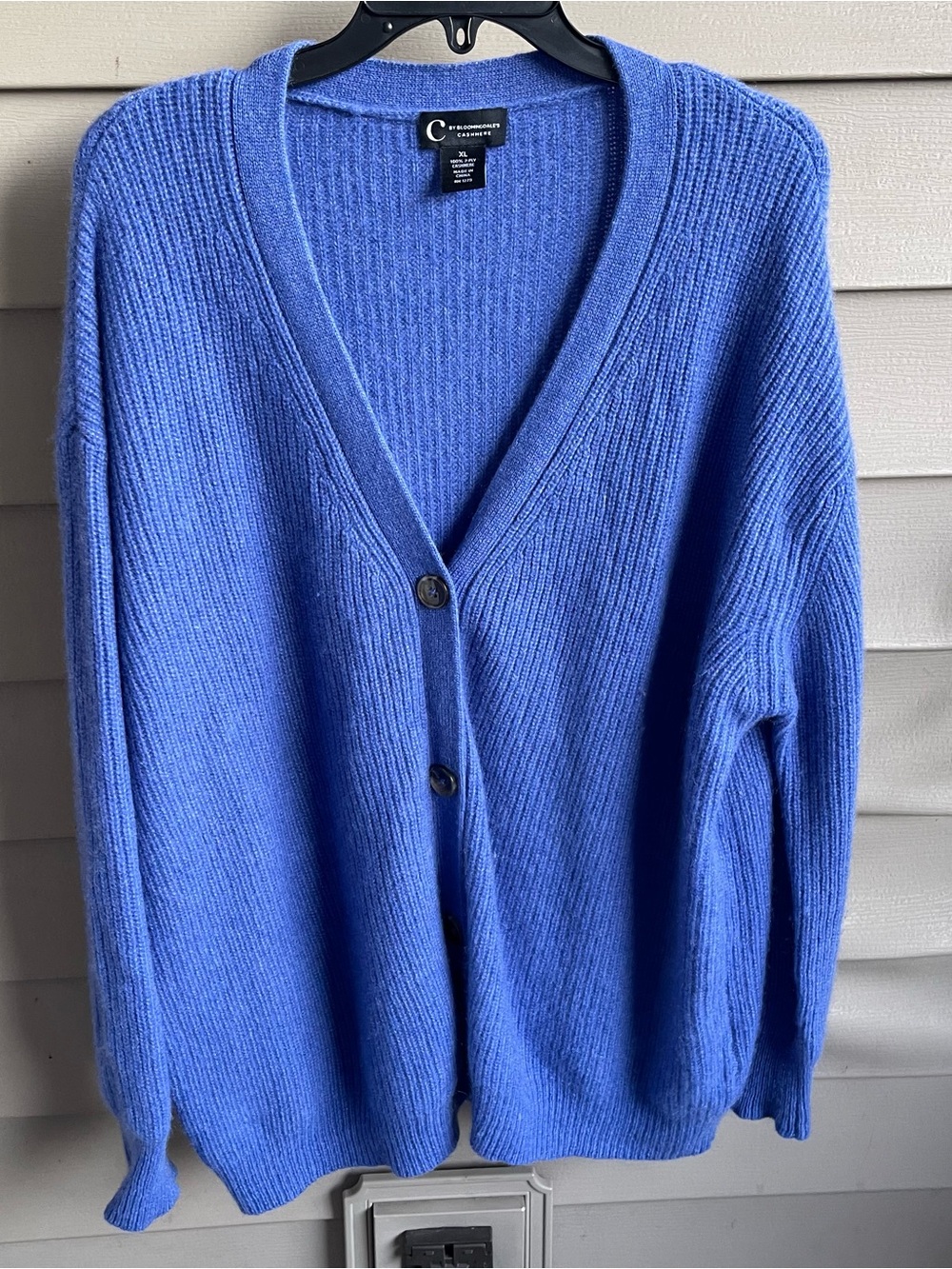 C by Bloomingdale's 100% Cashmere Ribbed Oversized Cardigan Blue XL Quite Luxury